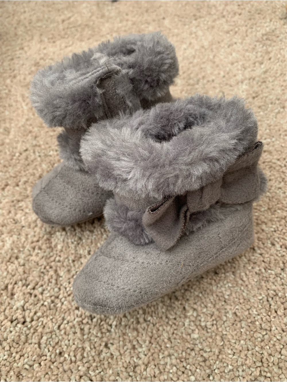 Baby Grey Faux-Fur Bow Booties